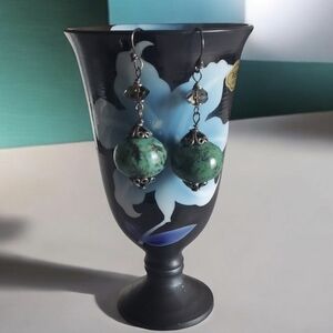 Antique African Turquoise Smooky Quarts Dangle Earrings